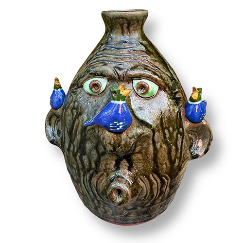 Brian Wilson 9" Whistler Face Jug with Blue Birds DP6405